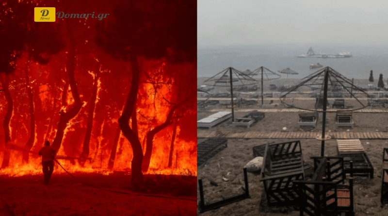 حريق ليسفوس صورة ومقطع فيديو مروعة - وصلت ألسنة اللهب إلى الشاطئ